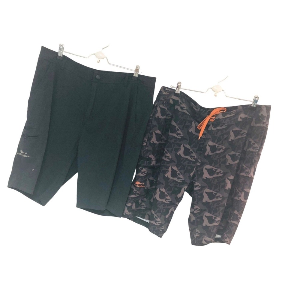 Lot of 2 Grundens Fishing Shorts Performance Camo Black Gorpcore 37 x 11 Mens 36